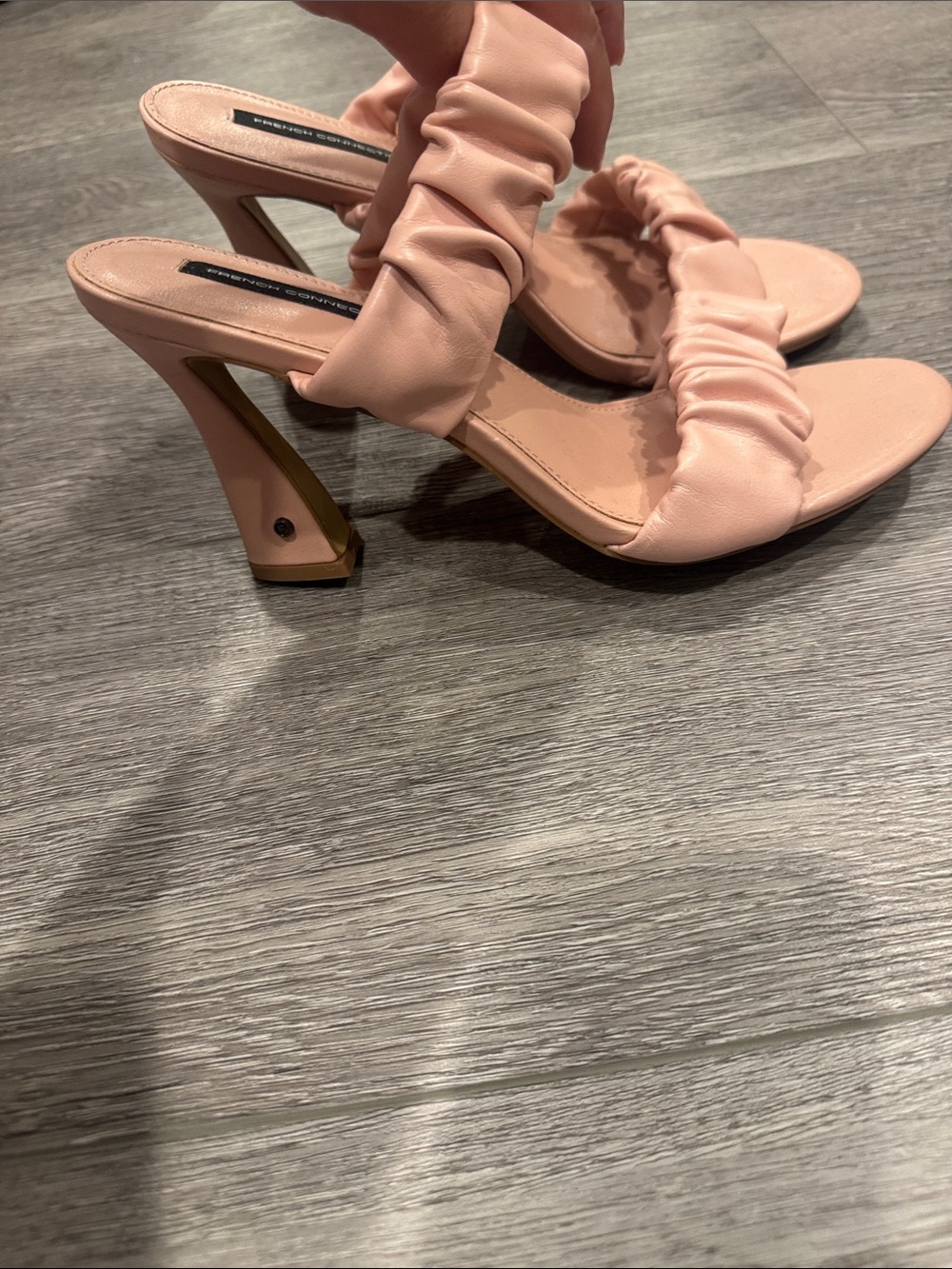 French Connection Blush Pink Ruched Strap Heeled Sandals Sz 8.5